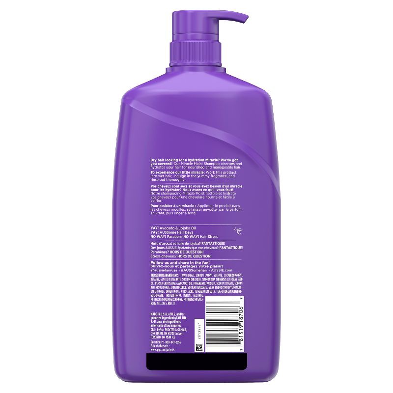 slide 9 of 9, Aussie Paraben-Free Miracle Moist Shampoo with Avocado & Jojoba for Dry Hair - 30.4 fl oz, 30.4 fl oz