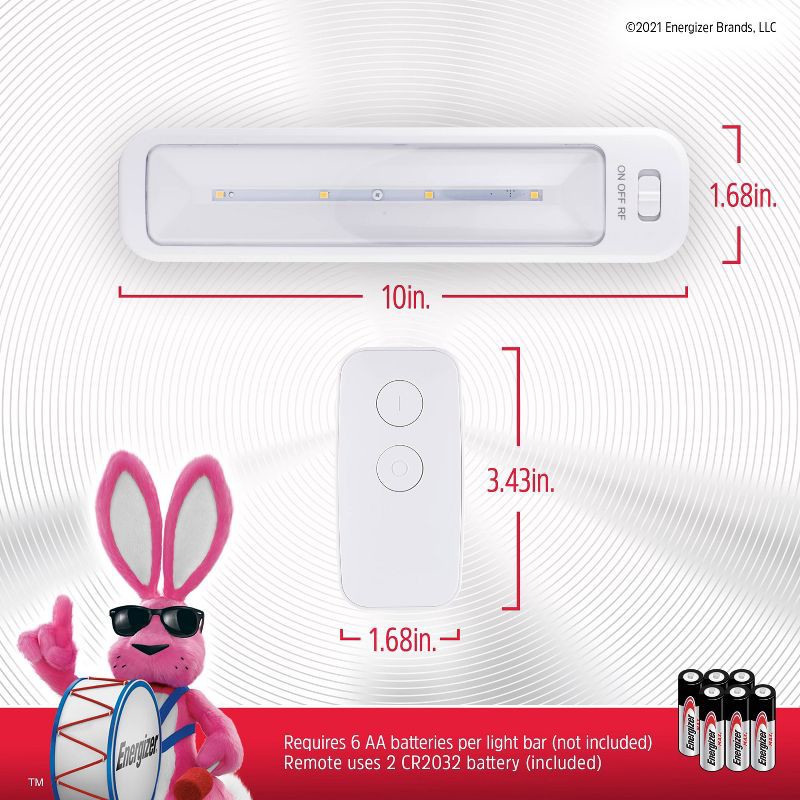 slide 9 of 9, Energizer 10" 3pk 70 Lumens LED Cabinet Lights Bar with Remote White: Battery Operated Closet Light, 50 Hr Run Time, 3 ct