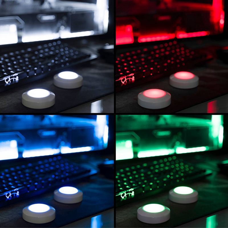 slide 8 of 10, Energizer 2pk 40 Lumens Indoor LED Color Changing Puck Cabinet Lights White: Tap & Touch Closet Light, Battery Operated, 2 ct