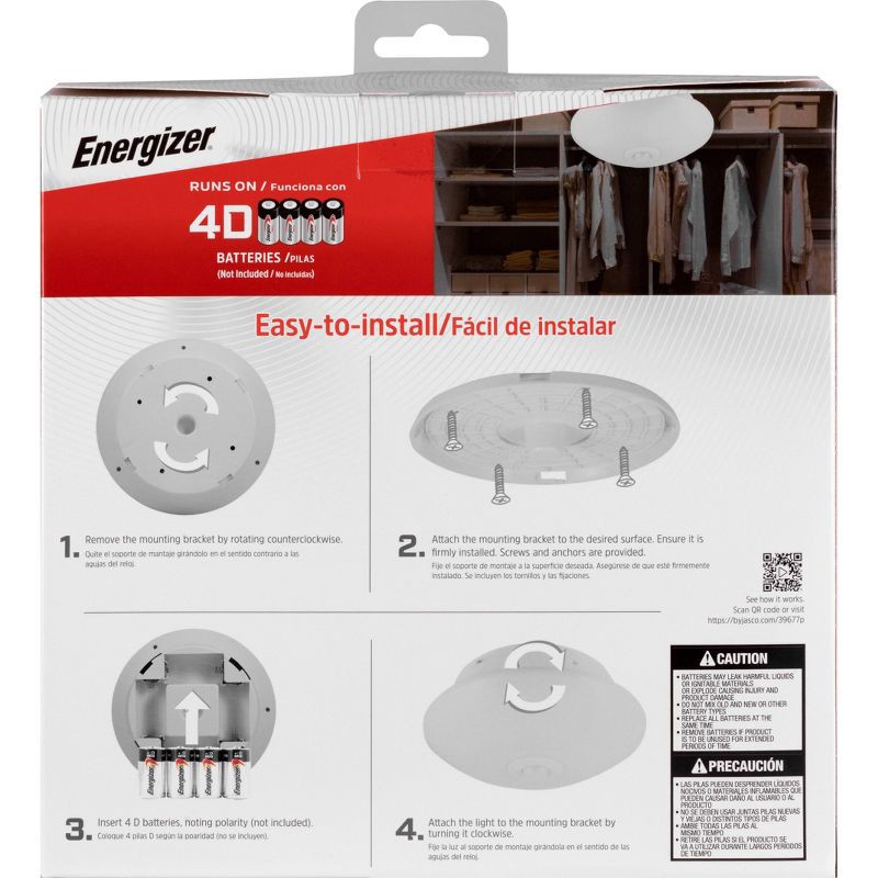 slide 13 of 13, Energizer 300 Lumens Indoor LED Ceiling Fixture Motion Sensing Ceiling Lights White: Cordless Closet Light Fixture, 1 ct