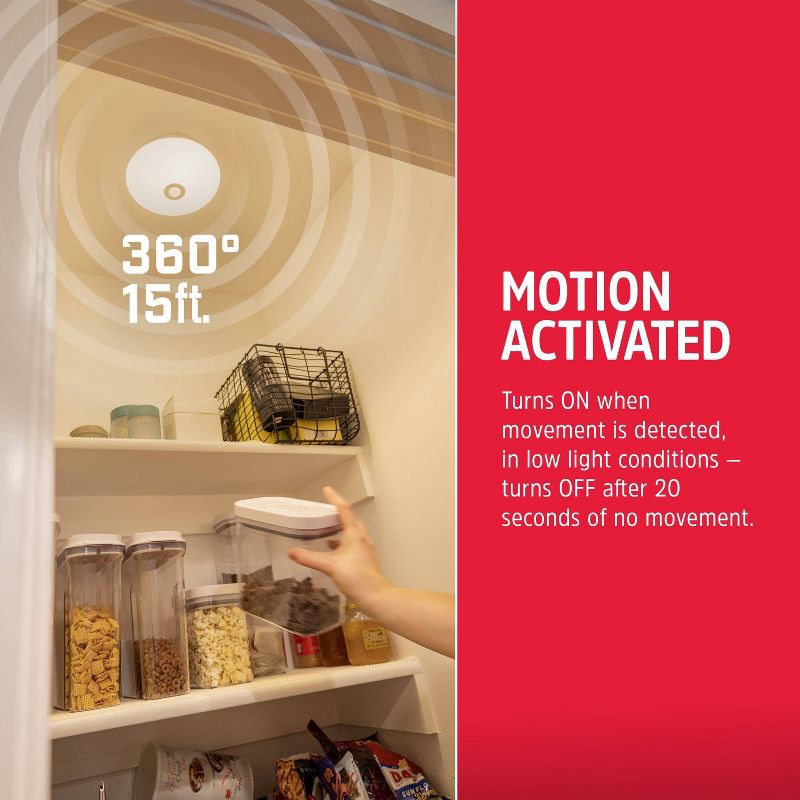 slide 5 of 13, Energizer 300 Lumens Indoor LED Ceiling Fixture Motion Sensing Ceiling Lights White: Cordless Closet Light Fixture, 1 ct