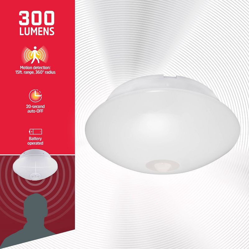 slide 7 of 13, Energizer 300 Lumens Indoor LED Ceiling Fixture Motion Sensing Ceiling Lights White: Cordless Closet Light Fixture, 1 ct