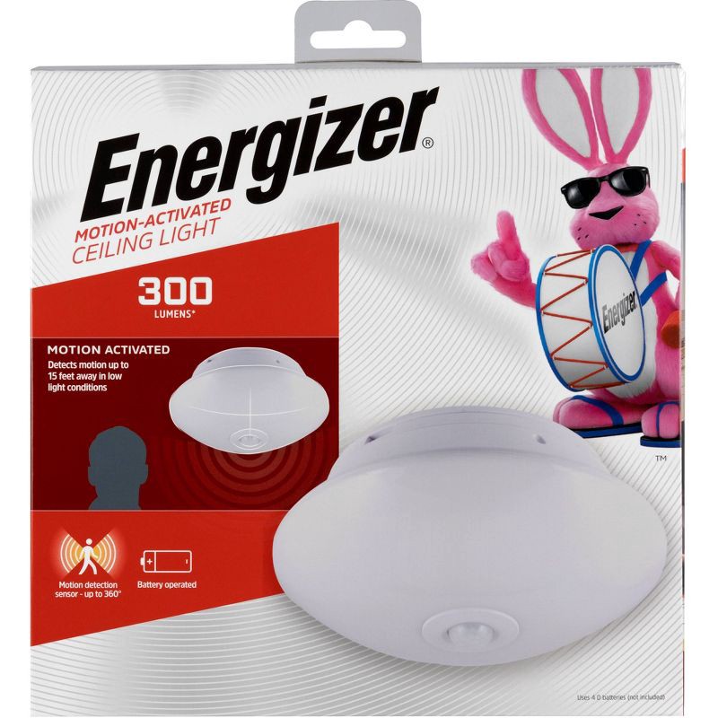 slide 1 of 12, Energizer 300 Lumens Indoor LED Ceiling Fixture Motion Sensing Ceiling Lights White: Cordless Closet Light Fixture, 1 ct