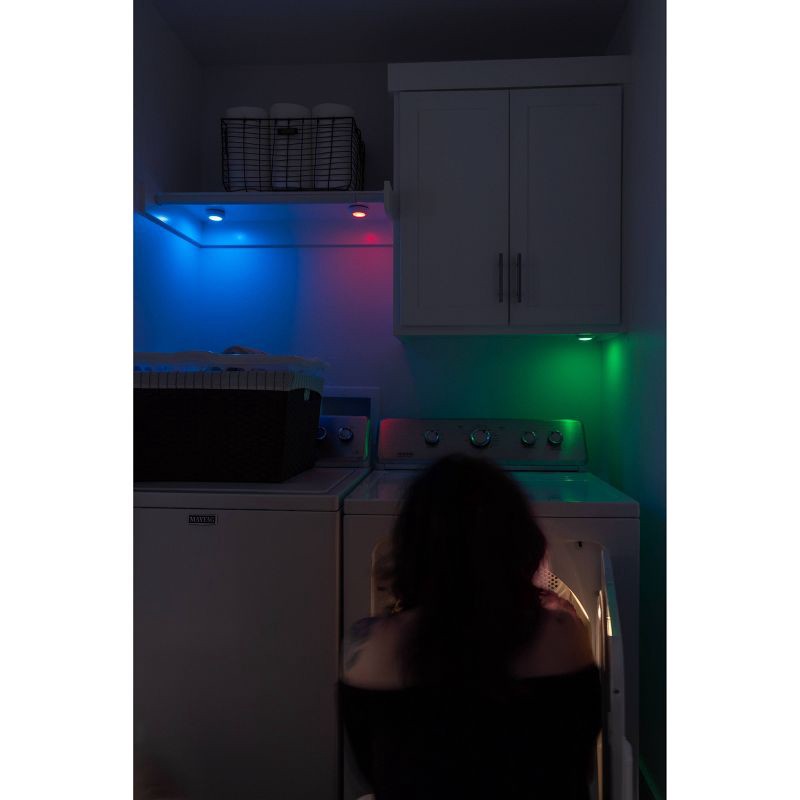 slide 10 of 12, Energizer 3pk 40 Lumen LED Puck Light Wireless Color Changing Cabinet Lights with Remote White: Tap & Closet Light, 3 ct