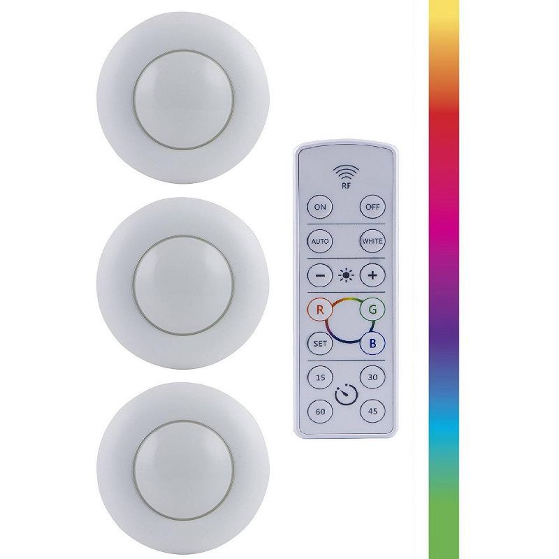 Energizer 3pk Led Puck Light Wireless Color Changing Cabinet Lights With  Remote White : Target