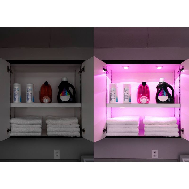 slide 8 of 12, Energizer 3pk 40 Lumen LED Puck Light Wireless Color Changing Cabinet Lights with Remote White: Tap & Closet Light, 3 ct