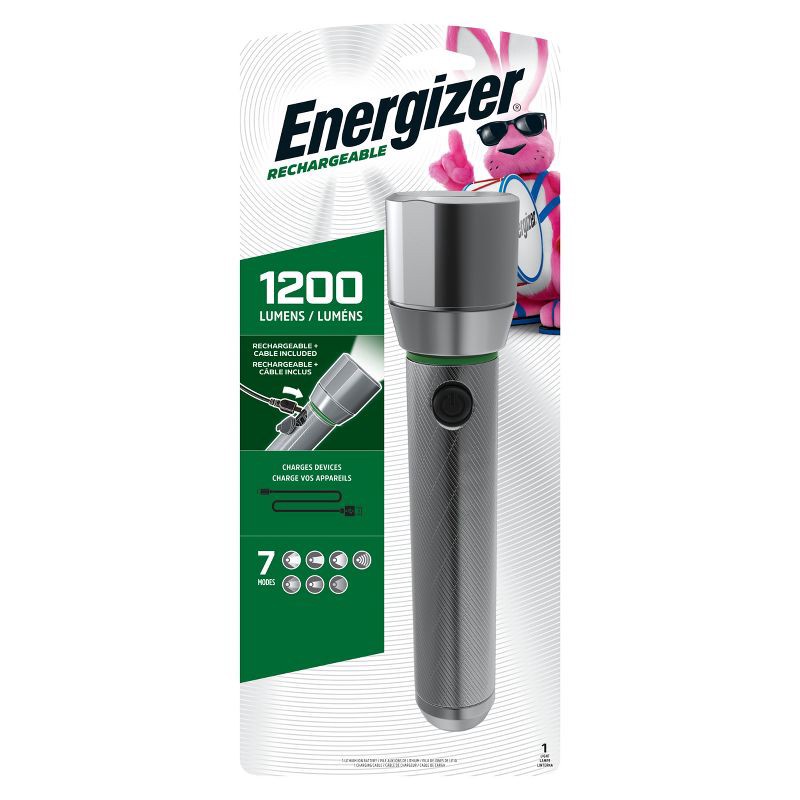 slide 1 of 6, Energizer Vision HD Rechargeable Metal LED FlashLight Silver: 1200 Lumens, Water & Impact Resistant, Lithium Ion Battery, 1 ct