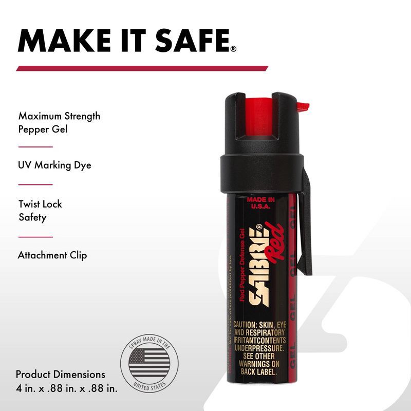 slide 2 of 9, Sabre Pepper Gel Black: OC Spray Gel, Plastic, 4" Height, 0.67 oz, Compact Defense, 0.67 oz