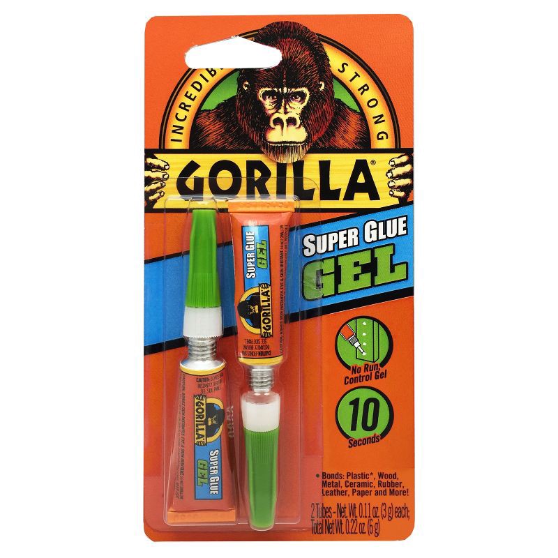 slide 1 of 6, Gorilla Glue 6g Clear Gel Twin Pack: Fast Drying Craft & Super Glue for Wood, Metal, Leather, Rubber, Ceramics, Plastic, 6 gram