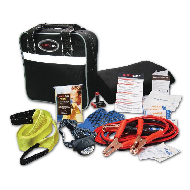 slide 2 of 3, Deluxe Safety Kit Black - Justin Case: Auto Emergency Preparedness with Jumper Cables & Camping Essentials, 1 ct