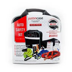 Deluxe Safety Kit Black - Justin Case: Auto Emergency Preparedness with Jumper Cables & Camping Essentials