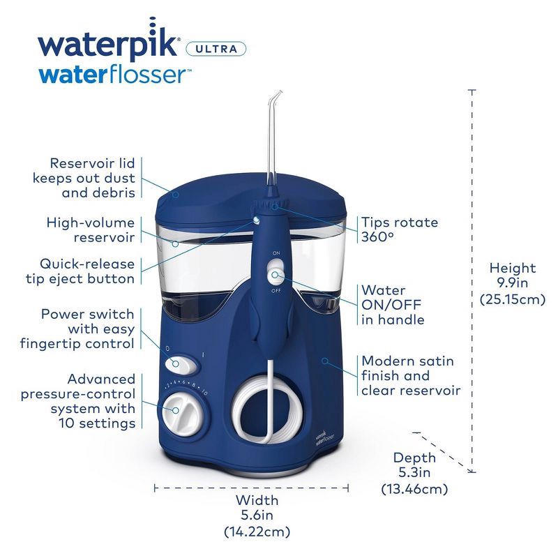 slide 5 of 10, Waterpik Ultra Countertop Water Flosser - WP-113 - Blue, 1 ct