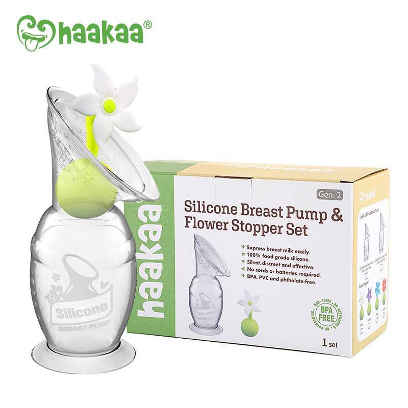 slide 3 of 7, haakaa Breast Pump with Suction Base and White Flower Stopper - 5oz, 5 oz