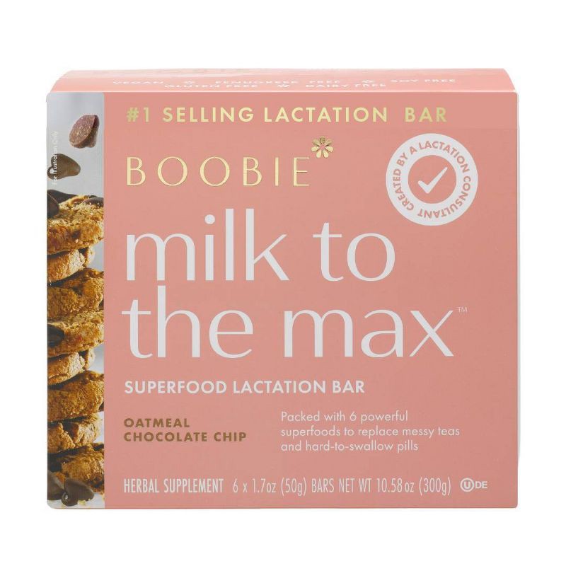 slide 1 of 9, Boobie Milk to the Max Lactation Bar Herbal Supplement for Breastfeeding Oatmeal Chocolate Chips - 6ct, 6 ct