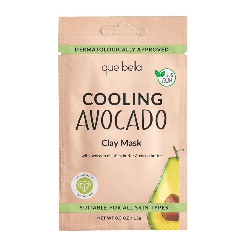 slide 1 of 5, Que Bella Cooling Avocado Clay Mask - 0.5oz, 0.5 oz
