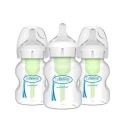 Dr. Brown's 5oz Anti-Colic Options+ Wide-Neck Baby Bottle with Level 1 Slow Flow Nipple - 3pk - 0m+