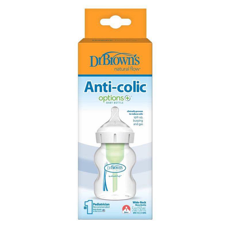 slide 16 of 20, Dr. Brown's 5oz Anti-Colic Options+ Wide-Neck Baby Bottle with Level 1 Slow Flow Nipple - 0m+, 5 oz