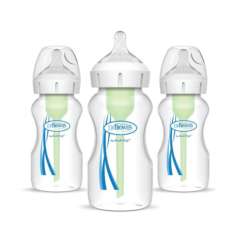 slide 1 of 20, Dr. Brown's 9oz Anti-Colic Options+ Wide-Neck Baby Bottle with Level 1 Slow Flow Nipple - 3pk - 0m+, 3 ct; 9 oz