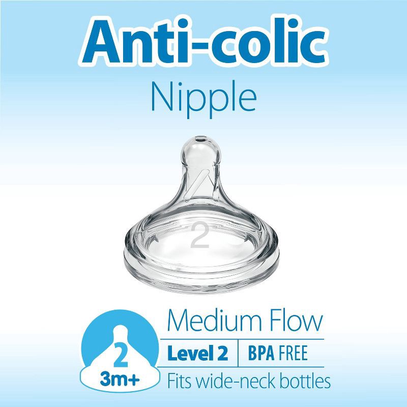 slide 3 of 13, Dr. Brown's Level 2 Wide-Neck Baby Bottle Silicone Nipple - Medium Flow - 2pk - 3m+, 2 ct