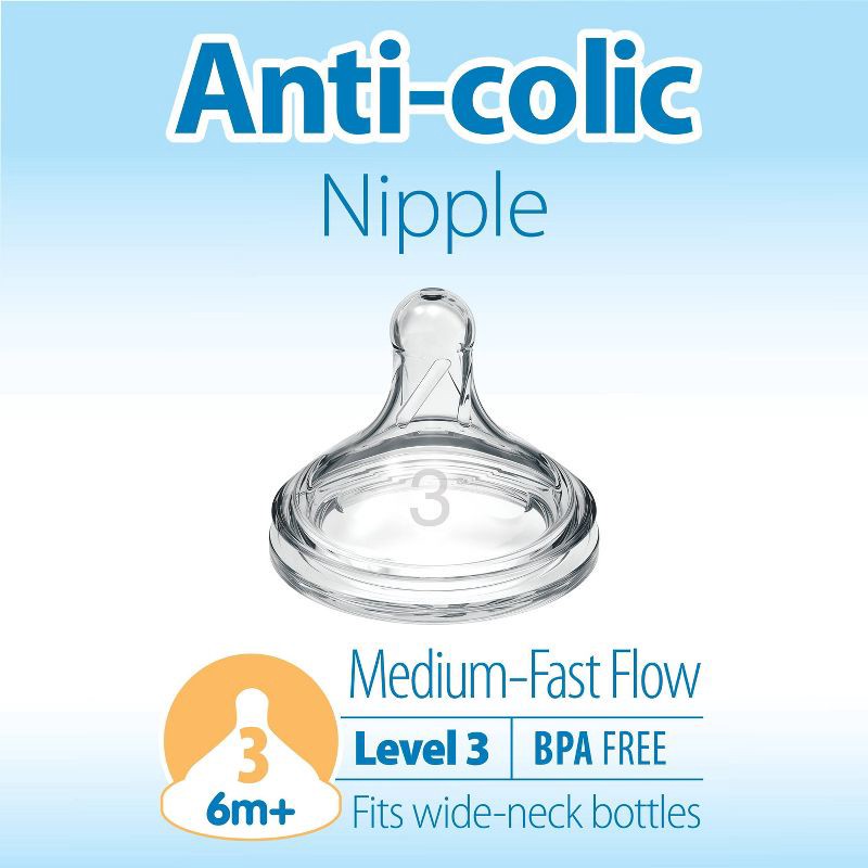 slide 3 of 11, Dr. Brown's Level 3 Wide-Neck Baby Bottle Silicone Nipple - Medium-Fast Flow - 2pk - 6m+, 2 ct
