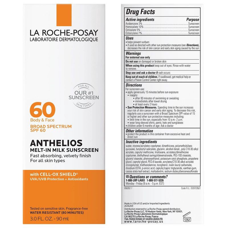 slide 6 of 7, La Roche Posay Anthelios Sunscreen Melt-In-Milk Lotion Face and Body Sunscreen - SPF 60 - 3 fl oz, 60 x 3 fl oz