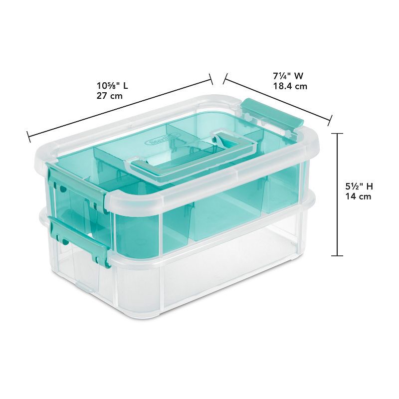 slide 2 of 6, Sterilite Stack & Carry 2 Tray Handle Box Organizer: Plastic, Stackable, Portable, Universal Storage, Clear, 10.625" x 7.25", 1 ct