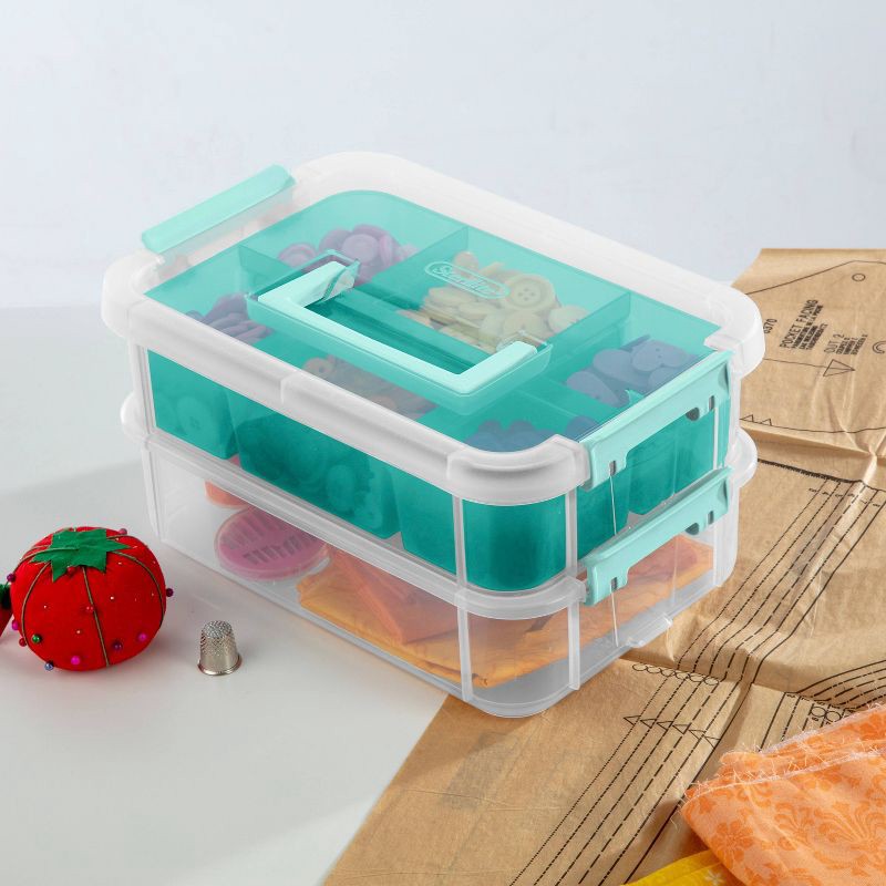 slide 3 of 6, Sterilite Stack & Carry 2 Tray Handle Box Organizer: Plastic, Stackable, Portable, Universal Storage, Clear, 10.625" x 7.25", 1 ct