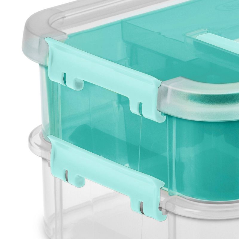 slide 4 of 6, Sterilite Stack & Carry 2 Tray Handle Box Organizer: Plastic, Stackable, Portable, Universal Storage, Clear, 10.625" x 7.25", 1 ct