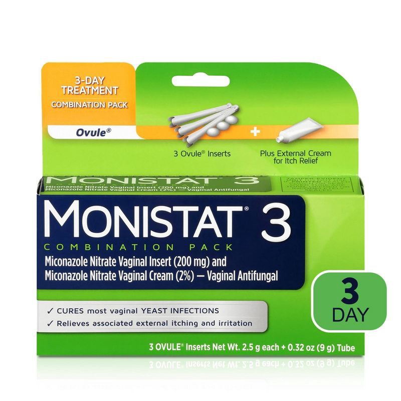 slide 1 of 12, Monistat 3-Dose Yeast Infection Treatment, 3 Ovule Inserts & External Itch Cream, 1 ct