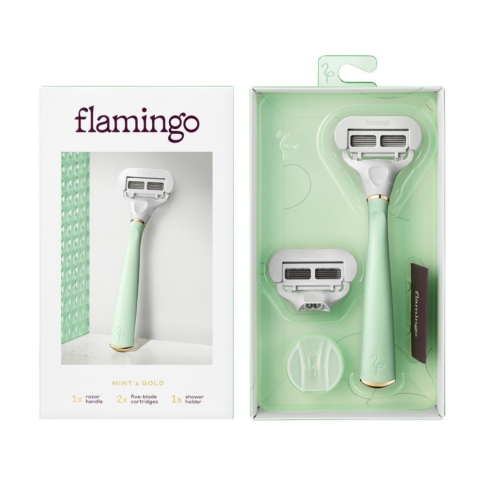 slide 2 of 4, Flamingo Women's 5-blade Razor with Replacement Blade Cartridge - Mint, 1 ct