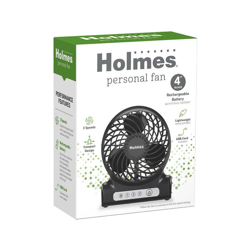 slide 4 of 11, Personal Rechargeable Fan Black - Holmes, 1 ct