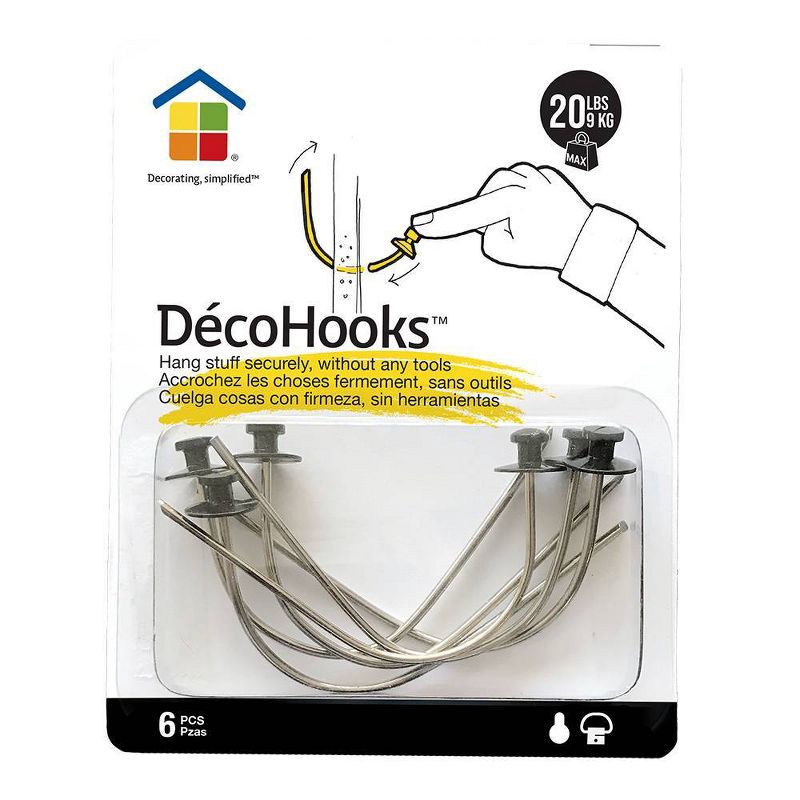 slide 1 of 7, Under the Roof Decorating 20lb Deco Hooks Sampler Clear: Picture Hanging Hooks, Drywall Hooks, 20lb Capacity, 6 Pack, 20 lb, 20 lb, 6 ct