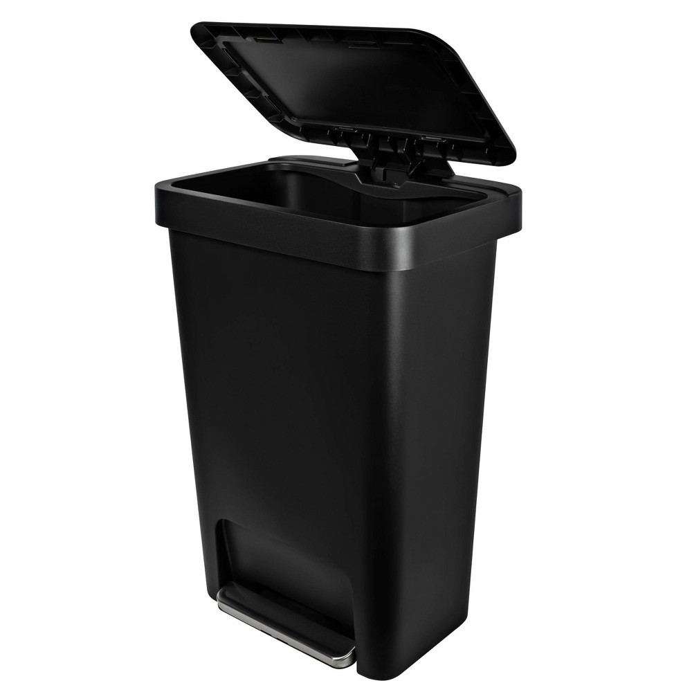 slide 3 of 6, Hefty 12.4gal Premium Step Trash Can Black, 12.4 gal