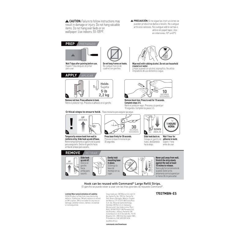 slide 12 of 12, Command Large Sized Decorative Hook Brushed Nickel: Wall Hooks, Plastic, Painted Finish, 5 lb Capacity, Silver, 5 lb