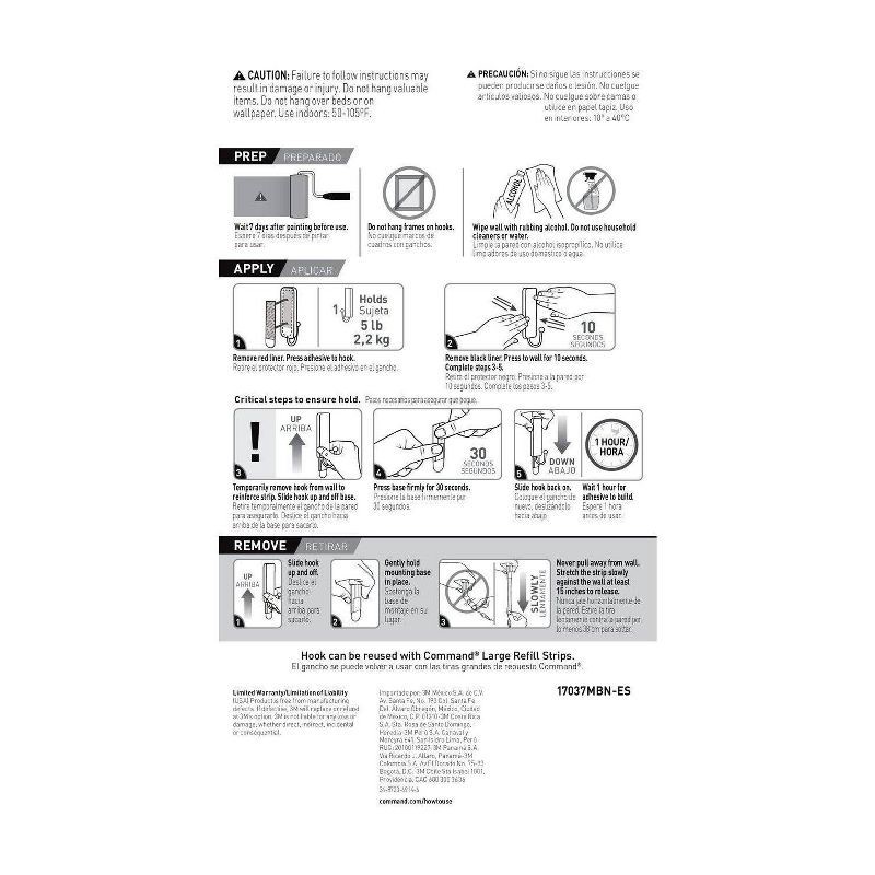 slide 8 of 11, Command Large Sized Decorative Hook Brushed Nickel: Wall Hooks, Plastic, Painted Finish, 5 lb Capacity, Silver, 5 lb