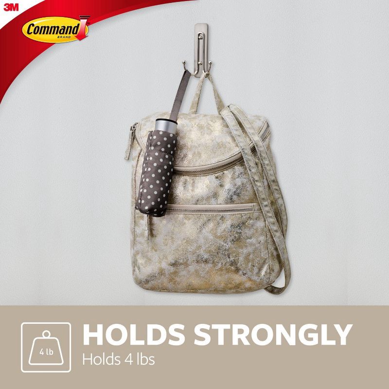 slide 5 of 14, Command Large and Small Decorative Hooks Brushed Nickel: Wall Hooks Adhesive, Towel Hook, Silver, Plastic, 4 lb Capacity, 4 lb