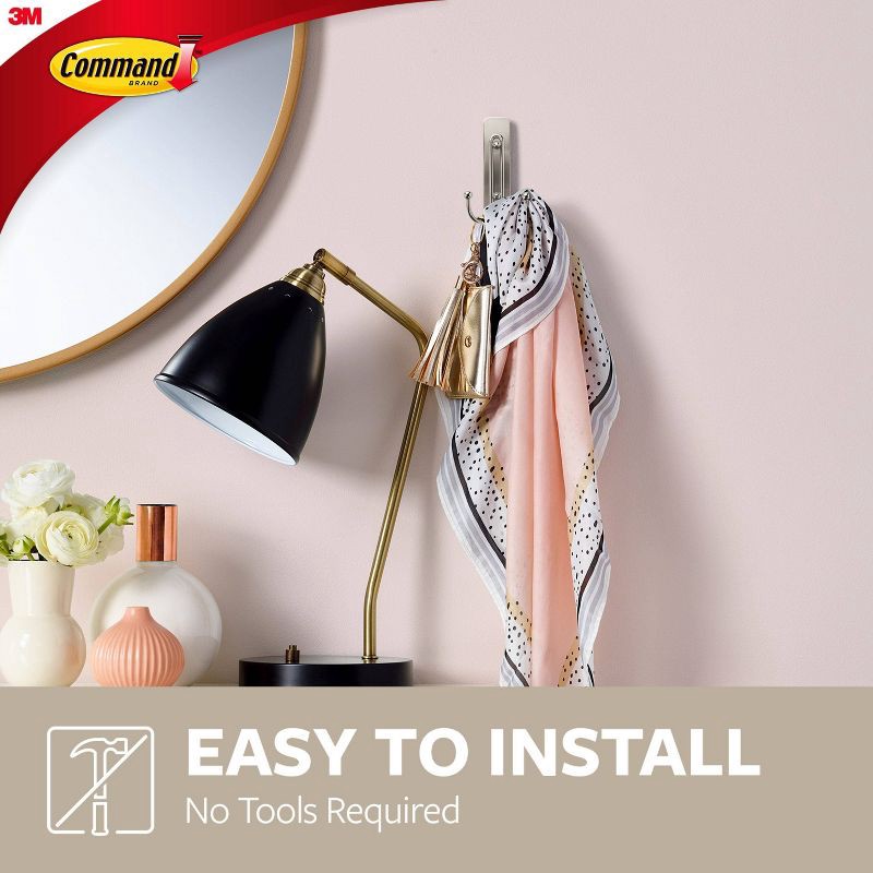 slide 6 of 14, Command Large and Small Decorative Hooks Brushed Nickel: Wall Hooks Adhesive, Towel Hook, Silver, Plastic, 4 lb Capacity, 4 lb