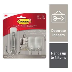 Command Large and Small Decorative Hooks Brushed Nickel: Wall Hooks Adhesive, Towel Hook, Silver, Plastic, 4 lb Capacity