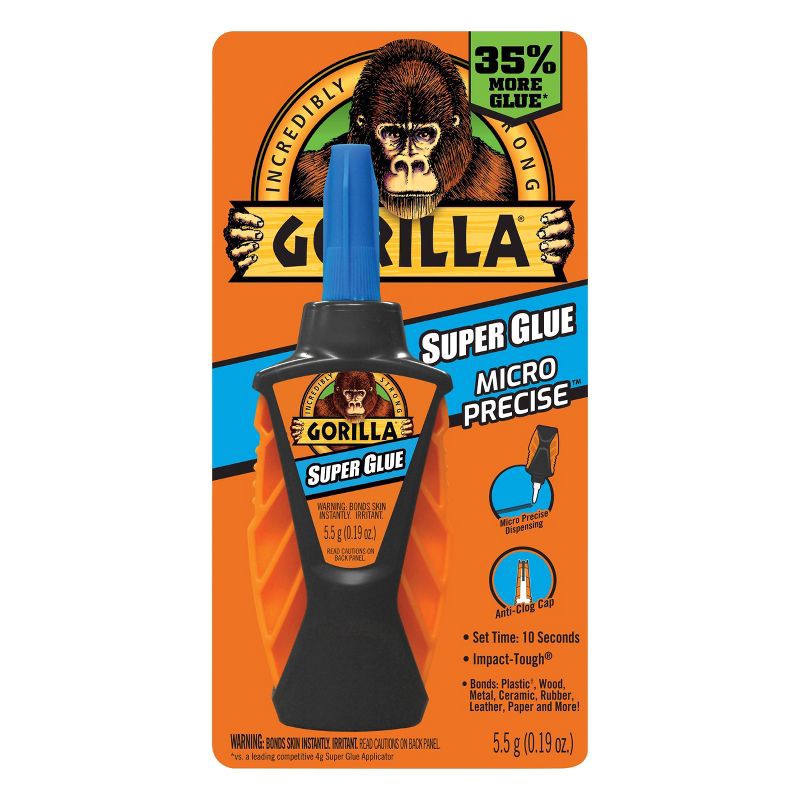 slide 1 of 3, Gorilla 0.17fl oz 5.5g Micro Precise Super Glue Clear: Fast Drying, Wood & Metal Adhesive, Stationery & Office Use, 0.17 fl oz, 5.5 gram