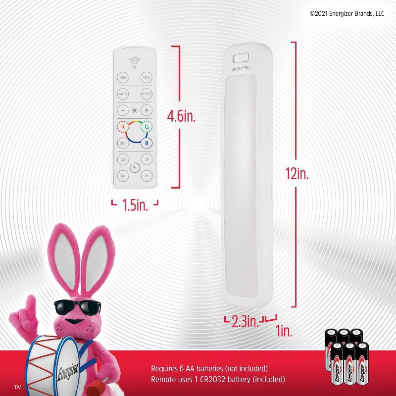 slide 9 of 9, Energizer 12" 2pk Indoor Color Changing LED Cabinet Lights Bar with Remote White: 12 Inch Dimmable Light Bars, Battery Operated, 2 ct