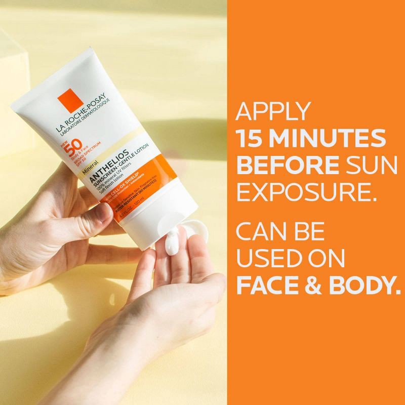 slide 5 of 8, La Roche Posay Anthelios Body and Face Soft Finish Mineral Sunscreen Lotion - SPF 50 - 3.04 fl oz, 50 ct; 3.04 fl oz