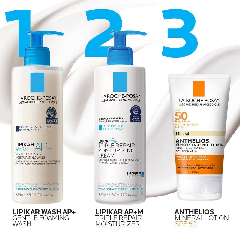 slide 4 of 8, La Roche Posay Anthelios Body and Face Soft Finish Mineral Sunscreen Lotion - SPF 50 - 3.04 fl oz, 50 ct; 3.04 fl oz