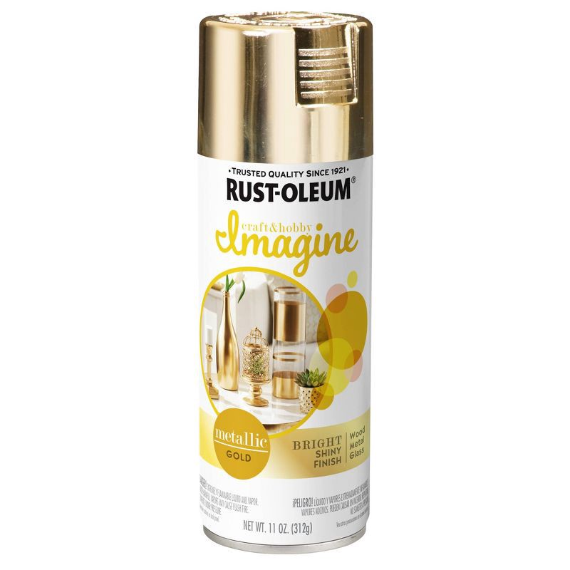slide 3 of 6, Rust-Oleum Craft Spray Paint Metallic Gold: Enamel for Metal, Wood, Glass, Interior/Exterior, 11 oz, 11 oz