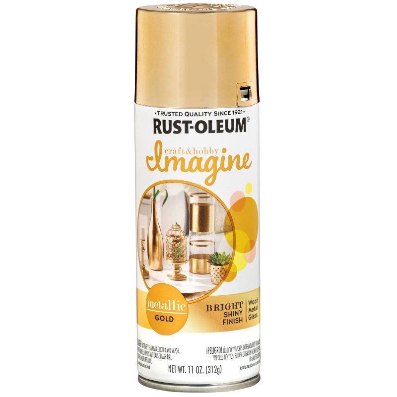 slide 1 of 4, Rust-Oleum Craft & Hobby Spray Paint Metallic Gold: Enamel for Metal, Wood, Glass, Interior/Exterior, 11 oz, 11 oz