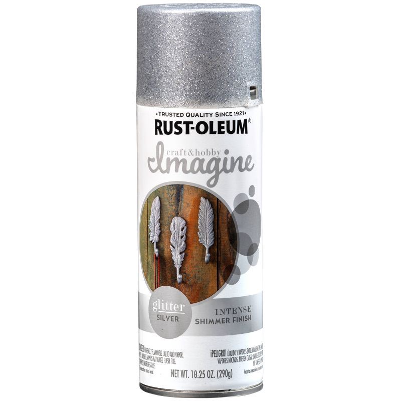 slide 1 of 4, Rust-Oleum Craft & Hobby Spray Paint Glitter Silver: Interior Use, Water-Based, 20 sq ft Coverage, Quick Dry, 20 sq ft