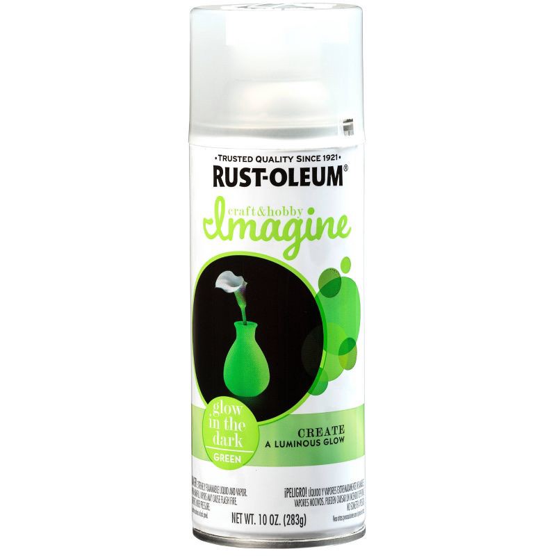 slide 4 of 4, Rust-Oleum 10oz Imagine Glow in the Dark Spray Paint: Neon & UV, Light Green, Interior Use, Oil Base, 20 sq ft Coverage, 10 oz, 20 sq ft