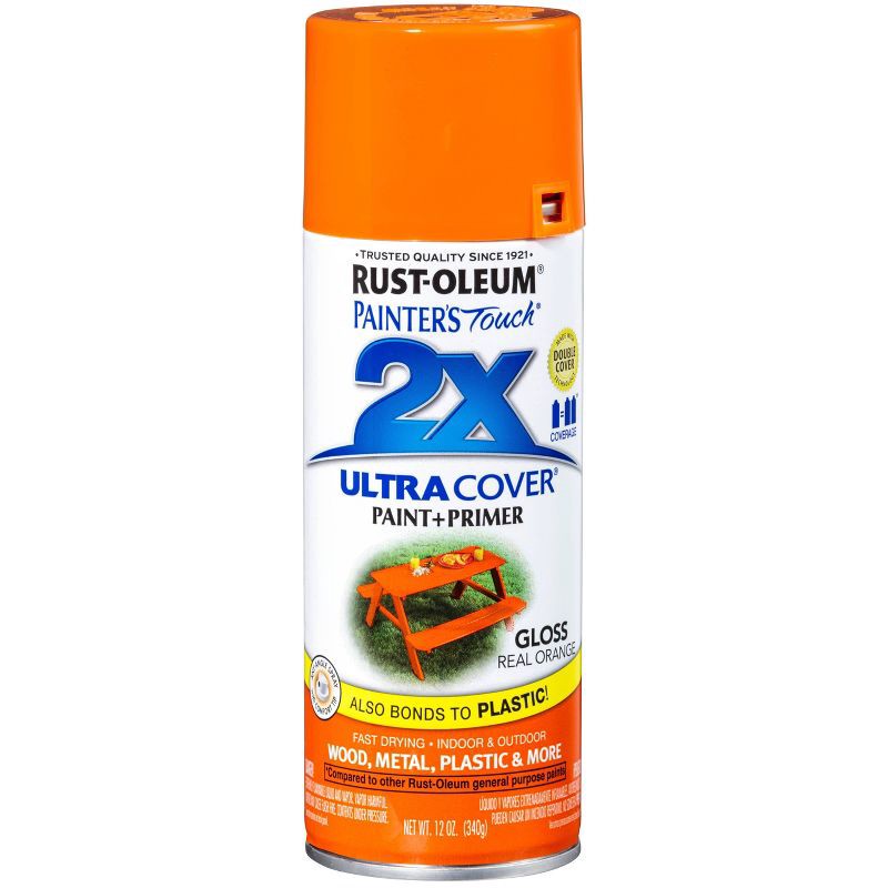 slide 4 of 13, Rust-Oleum 12oz 2X Painter's Touch Ultra Cover Gloss Spray Paint Orange: Enamel, Interior/Exterior, 20 sq ft Coverage,