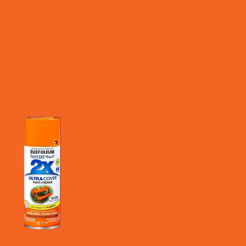 slide 1 of 13, Rust-Oleum 12oz 2X Painter's Touch Ultra Cover Gloss Spray Paint Orange: Enamel, Interior/Exterior, 20 sq ft Coverage,