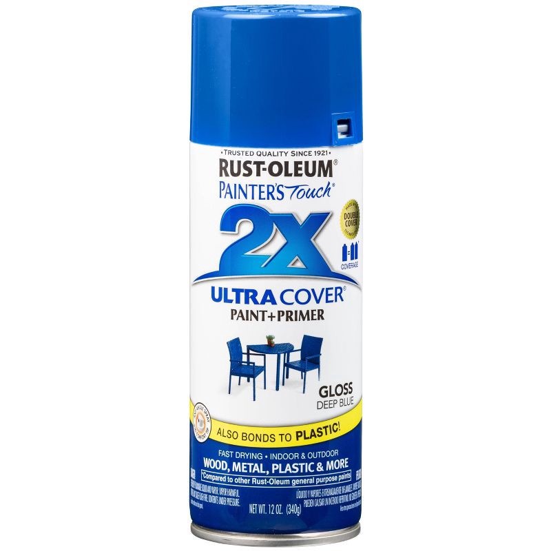 slide 4 of 13, Rust-Oleum 12oz Painters Touch 2X Ultra Cover Spray Paint Deep Blue: Glossy Enamel for Interior & Exterior Surfaces,