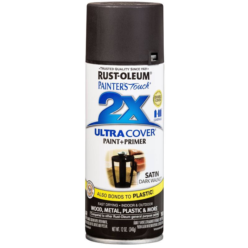 slide 4 of 13, Rust-Oleum 12oz Painters Touch 2X Ultra Cover Spray Paint Dark Walnut: Satin Finish, Interior/Exterior, Enamel Base,